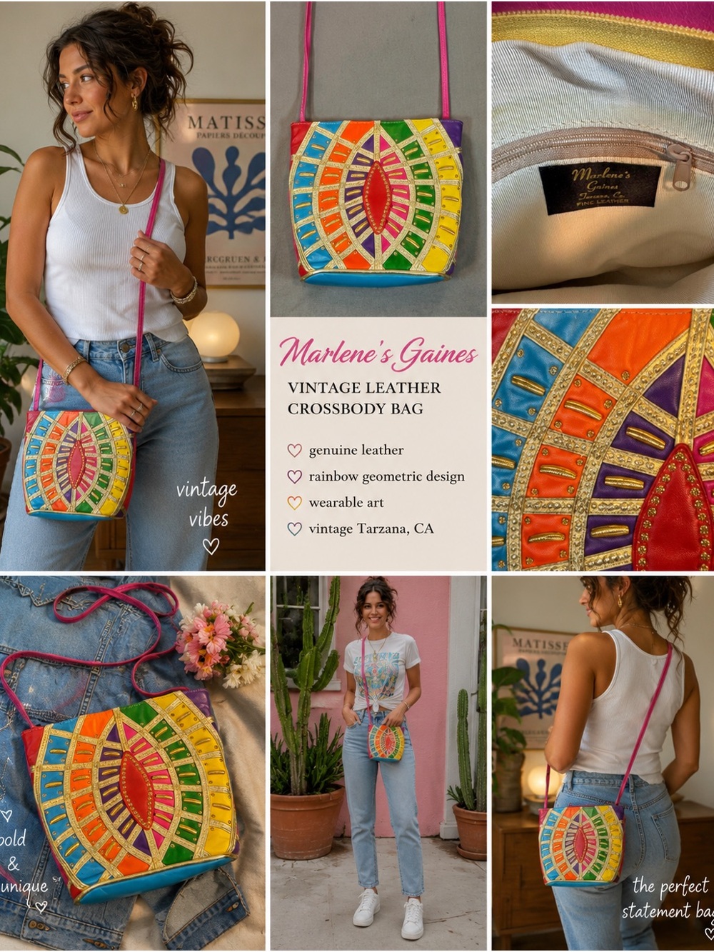 Multicolor Rainbow Geometric Leather Crossbody Bag